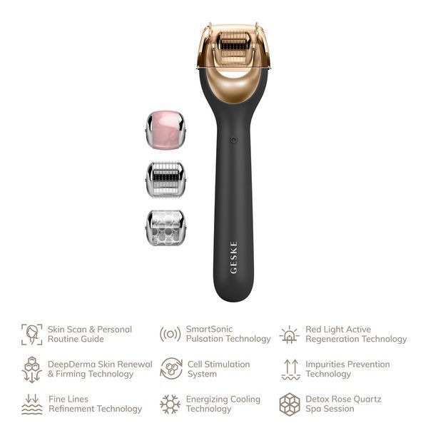 Електронний ролер для обличчя із мікроголками GESKE MicroNeedle Face Roller 9в1 gray HB0185 фото
