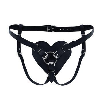 Трусики для страпону "Серце" із натуральної шкіри Feral Feelings - Hearts Strap-on Belt Black, кільце 5 см. SO9417 фото
