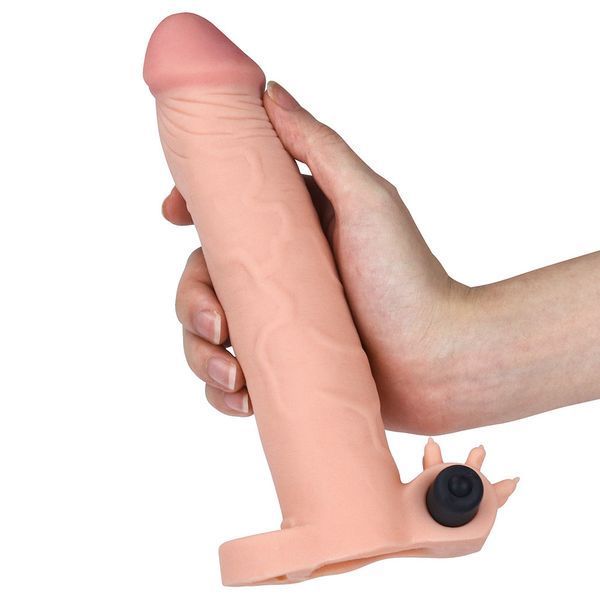 Удлиняющая насадка на пенис с вибрацией Pleasure X-Tender Vibrating Penis Sleeve Add 3 "Flesh, 19,5х4,3 см. 6452LV1065-9 фото