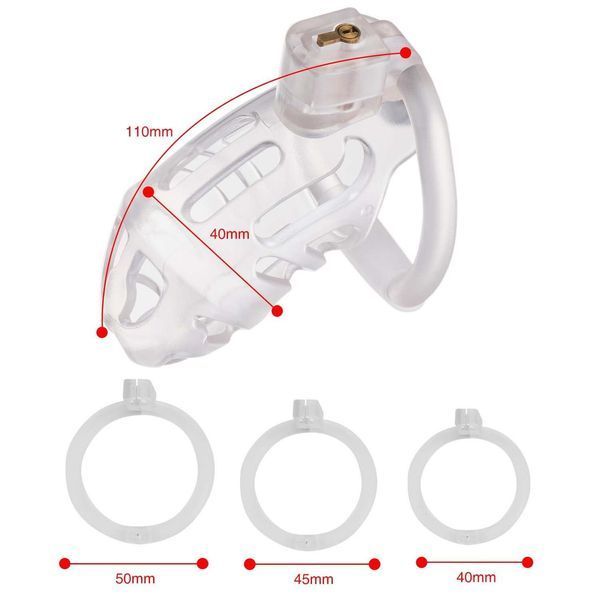 Клітка для пенісу LOCKINK SEVANDA Plastic Penis Chastity Cage, прозора, 3 кільця різних розмірів SX0871 фото