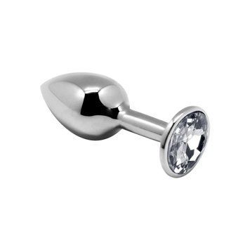 Металлическая анальная пробка с кристаллом Alive Mini Metal Butt Plug White, размер М, 8х3,4 см. SO6003 фото
