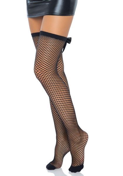 Панчохи-сітка зі швом, стразами та бантом ззаду Leg Avenue Bow back seam thigh highs Black, one size SO8600 фото