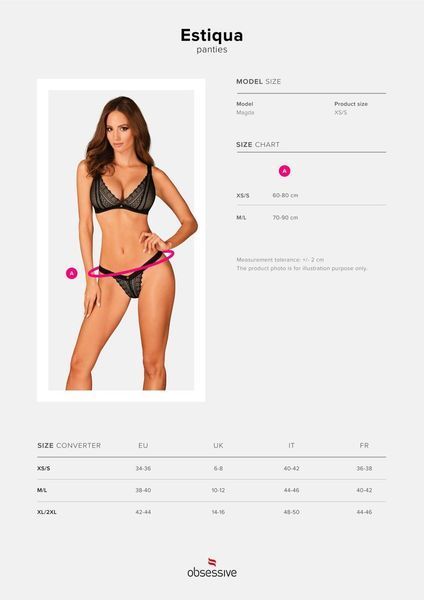 Мереживні трусики із заниженою талією Obsessive Estiqua panties, XS/S, M/L, XL/2XL SO7705 фото