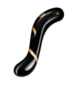 Стеклянный фаллоимитатор двухсторонний Secret Kisses Handblown, черный, 17,7х2,7 см. T160626 фото