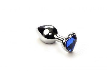 Анальний корок у формі серця з кристалом Swarovski Silver Heart Sapphire 280975 фото