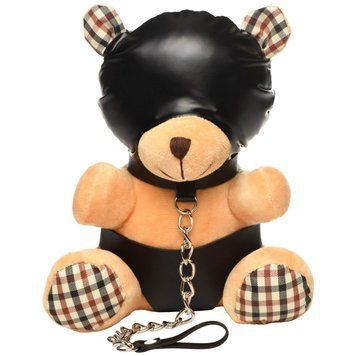 Плюшевый медвежонок HOODED Teddy Bear БДСМ в кожаном капюшоне с поводком, 23x16x12 см. SO9815 фото