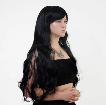 Перука довга хвиляста з чубчиком Fetish Hair чорний, 80 см. 98340/80 фото