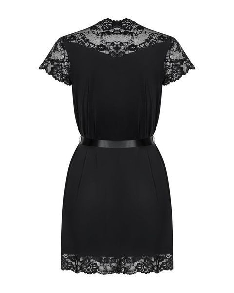 Сатиновий відкритий пеньюар на поясі Obsessive 810-PEI&ndash;1 black, XS/S, M/L, 2XL/3XL SO7160 фото