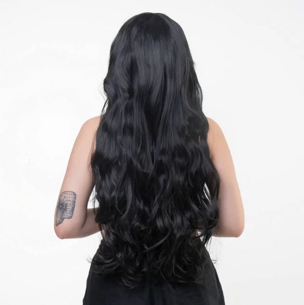 Перука довга хвиляста з чубчиком Fetish Hair чорний, 80 см. 98340/80 фото