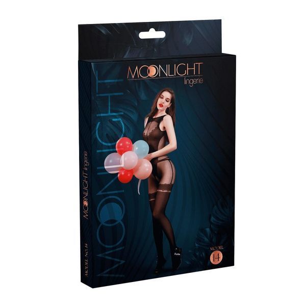 Бодістокінг з доступом Moonlight Model 14 Black, малюнок боді та панчохи на підв'язках, XS-L SO6346 фото