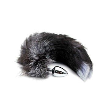 Металлическая анальная пробка Лисий хвост Alive Black And White Fox Tail S, 7х2,9 см. SO6321 фото