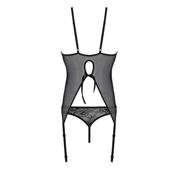 Корсет з пажами, трусики з ажурним декором та відкритим кроком Ursula Corset black Passion, S/M, L/XL, XXL/XXXL SO5836 фото