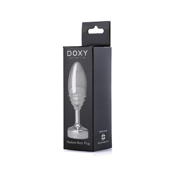 Металева анальна пробка DOXY Butt Plug RIBBED, ребристий, 11х3,3 см. SO8031 фото