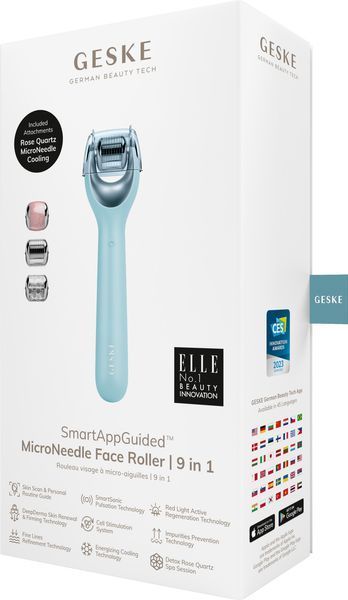 Електронний ролер для обличчя з мікроголками GESKE MicroNeedle Face Roller 9в1 turquoise HB0191 фото