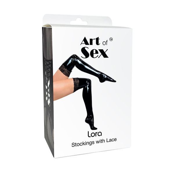 Сексуальні вінілові панчохи Art of Sex - Lora з мереживом, чорний колір, S, М, L SO7344 фото