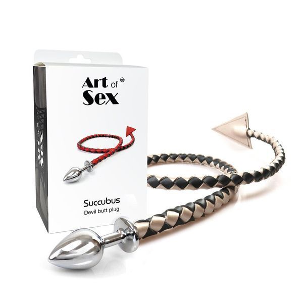 Металлическая анальная пробка с дьявольским хвостом Art of Sex - Succubus, черный/золото, размер М, 8,3х3,4 см SO9746 фото