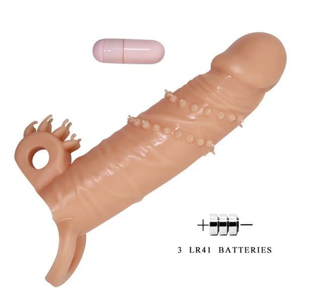 Подовжуюча насадка з вібрацією PRETTY LOVE - PENIS SLEEVE Connor (+ 4 см), 17х4 см. BI-026245 фото