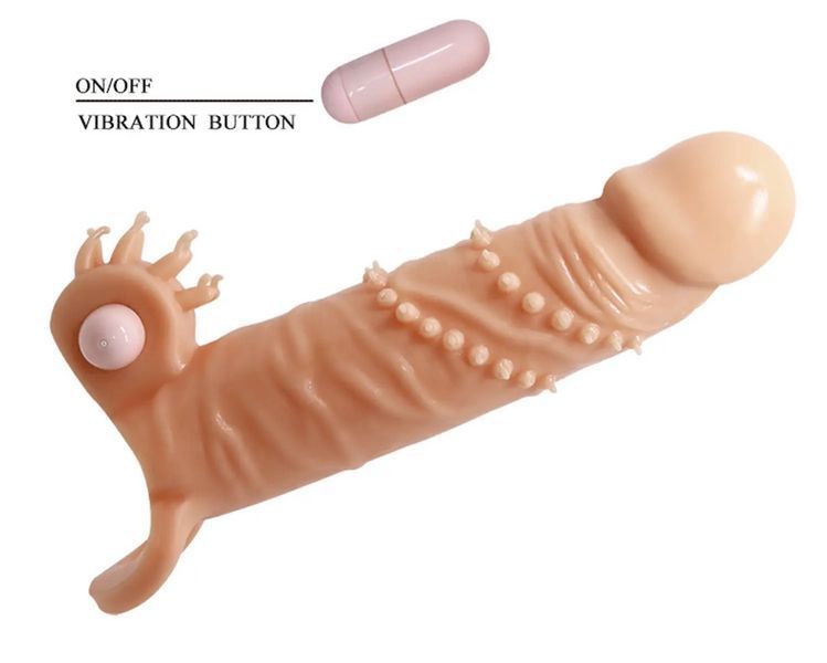 Подовжуюча насадка з вібрацією PRETTY LOVE - PENIS SLEEVE Connor (+ 4 см), 17х4 см. BI-026245 фото
