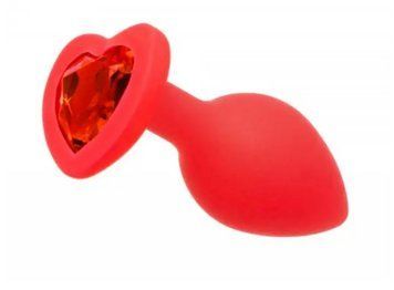 Силиконовая анальная пробка с кристаллом в форме сердца Red Silicone Heart Red, размер M, 8,5х3,5 см. 820161 фото