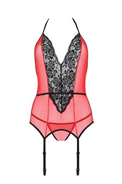 Корсет с пажами для чулок Passion PEONIA CORSET red Passion, S/M, L/XL, XXL/XXXL SO8464 фото