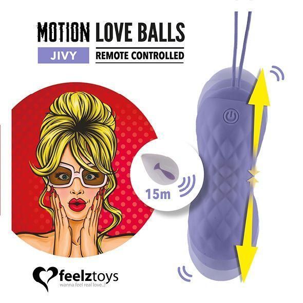 Вагинальные шарики с вибрацией, движением вверх-вниз и пультом ДУ FeelzToys Motion Love Balls Jivy, 8,3х3,2 см SO3852 фото