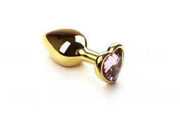 Анальний корок у формі серця з кристалом Swarovski Gold Heart Pink Topaz 280968 фото