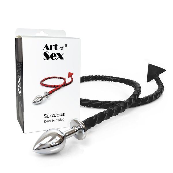 Металевий анальний затор із диявольським хвостом Art of Sex - Succubus, чорний, розмір L, 9,5х4 см. SO9863 фото