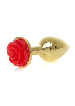 Анальная металлическая пробка Plug-Jewellery Gold PLUG ROSE-Red, 7х2,7 см. 64-00125 фото