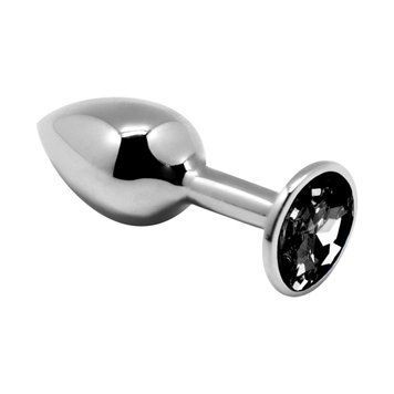 Металлическая анальная пробка с кристаллом Alive Mini Metal Butt Plug Black, размер L, 9х4 см. SO6006 фото