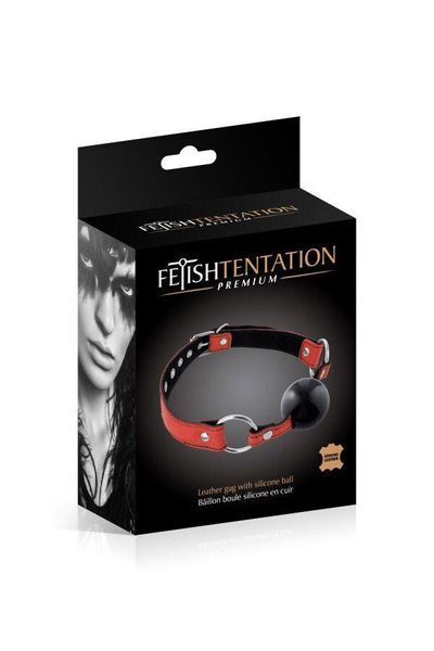 Кляп Fetish Tentation Premium Leather Gag with Silicone Ball (Red), силиконовый шарик SX1100 фото