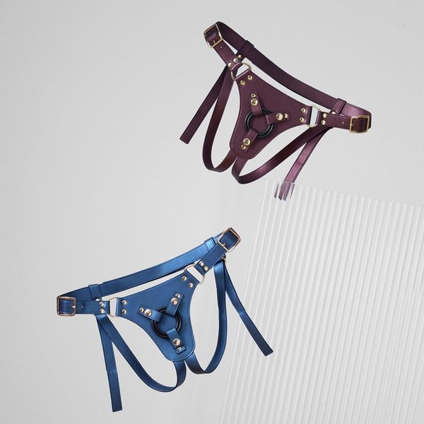 Трусики для страпону Strap-On-Me Harness Generous Aubergine, One Size, штучна шкіра, регульовані ремені, змінні кріплення SX0674 фото