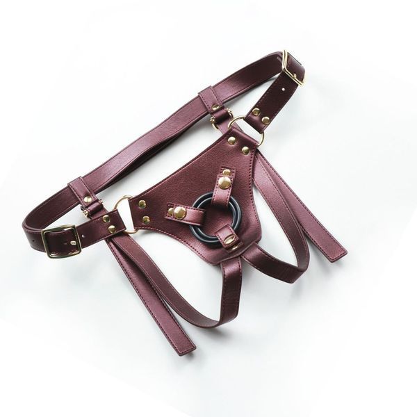 Трусики для страпону Strap-On-Me Harness Generous Aubergine, One Size, штучна шкіра, регульовані ремені, змінні кріплення SX0674 фото