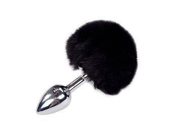Металлическая анальная пробка Кроличий хвостик Alive Fluffy Plug S Black, цвет черный, 7х2,8 см. SO6312 фото