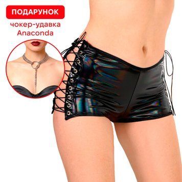 Лаковані шортики на шнурівці Art of Sex &mdash; Kylie, чорні, розміри XS-M, L-2XL + подарунок SX3387 фото