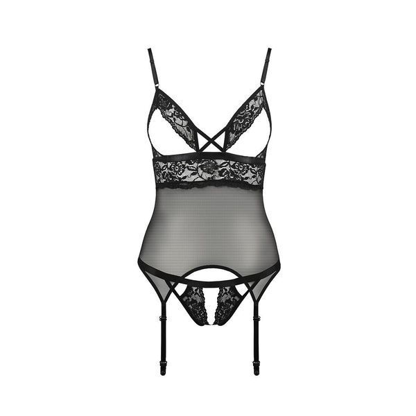 Корсет с открытой грудью и трусиками с доступом DIABOLINA CORSET black Passion, S/M, L/XL, XXL/XXXL PS25805 фото