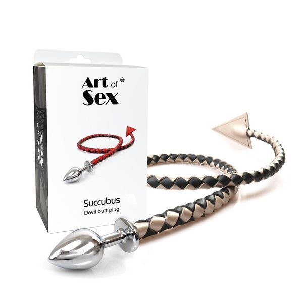 Металлическая анальная пробка с дьявольским хвостом Art of Sex - Succubus, черный/золото, размер L, 9,5х4 см. SO9984 фото