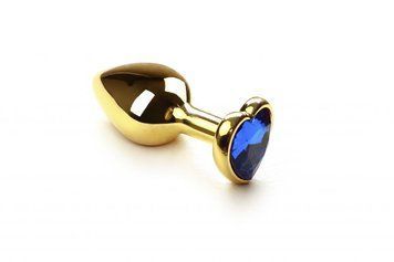 Анальний корок у формі серця з кристалом Swarovski Gold Heart Sapphire 280965 фото