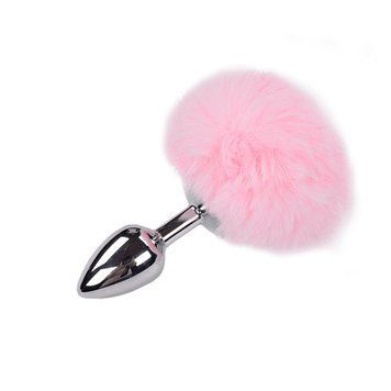 Металлическая анальная пробка Кроличий хвостик Alive Fluffy Plug S Pink, цвет розовый, 7х2,8 см. SO6313 фото