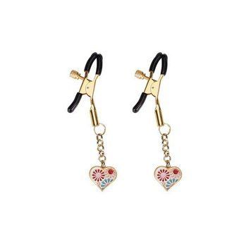 Затискачі для сосків із підвіскою Liebe Seele Nipple Clamps Gold Heart-shaped Flowers on White SX1688 фото