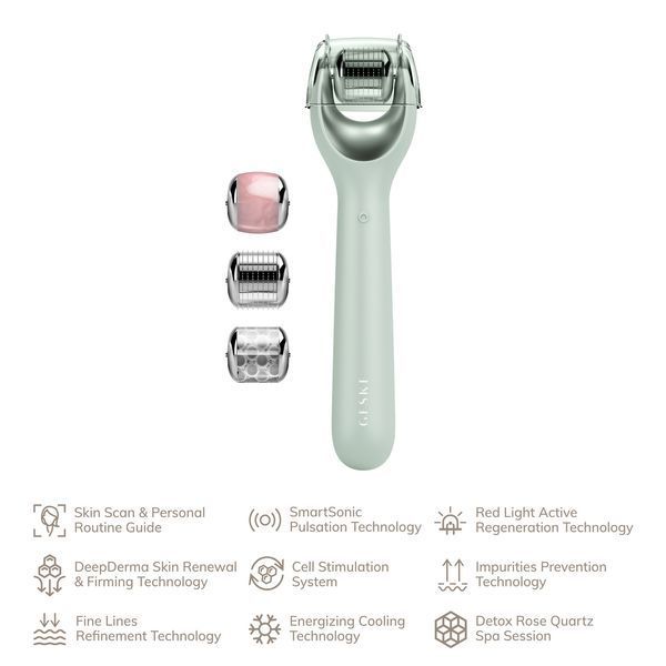 Електронний ролер для обличчя з мікроголками GESKE MicroNeedle Face Roller 9в1 green HB0195 фото