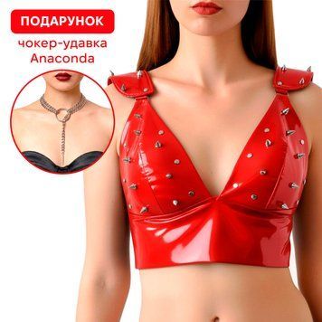 Лакований вініловий ліф із шипами Art of Sex &mdash; Mistress, червоний, розміри S, M, L + подарунок SX3388 фото