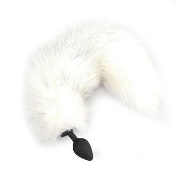 Силіконова анальна пробка з хвостом із натурального хутра Art of Sex size M White fox, 8,5х3,5 см. SO6187 фото