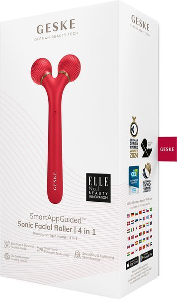 Электронный ультразвуковой ролик для лица GESKE Sonic Facial Roller 4в1 red HB0633 фото