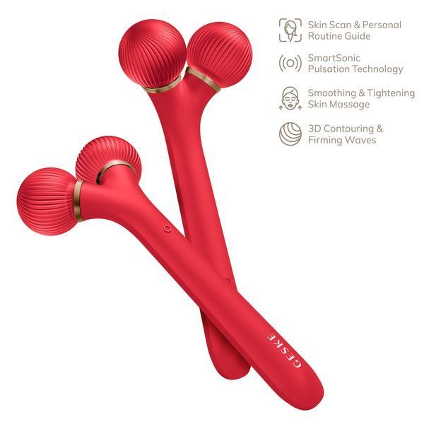 Электронный ультразвуковой ролик для лица GESKE Sonic Facial Roller 4в1 red HB0633 фото