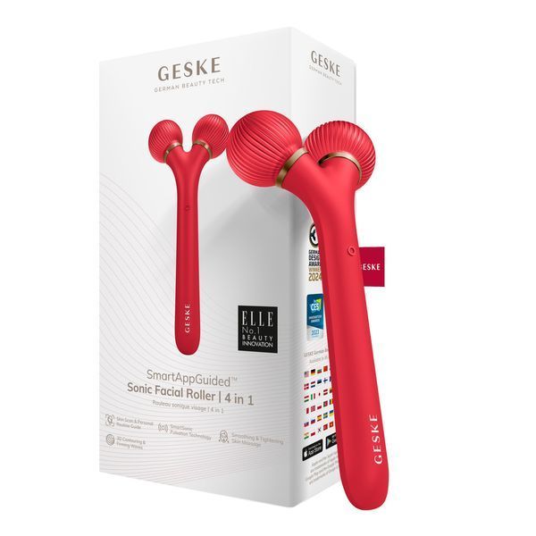 Электронный ультразвуковой ролик для лица GESKE Sonic Facial Roller 4в1 red HB0633 фото