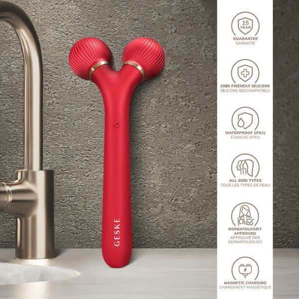 Электронный ультразвуковой ролик для лица GESKE Sonic Facial Roller 4в1 red HB0633 фото