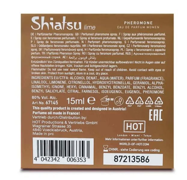 Духи с феромонами женские SHIATSU Pheromone Fragrance women lime, 15 мл. HOT67145 фото
