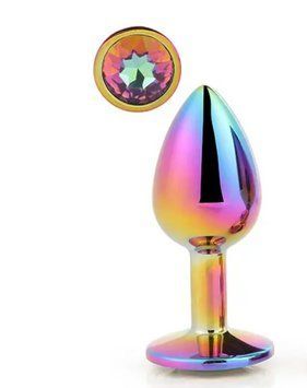 Металлическая анальная пробка GLEAMING LOVE MULTICOLOUR PLUG MEDIUM, 8,3х3,4 см. DT21782 фото