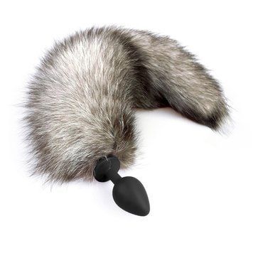 Силиконовая анальная пробка с хвостом из натурального меха Art of Sex size M Artctic fox, 8,5х3,5 см. SO6189 фото