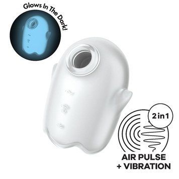 Вакуумний кліторальний стимулятор із вібрацією Satisfyer Glowing Ghost White, світиться у темряві, 8,4х6,7 см. SX0544 фото
